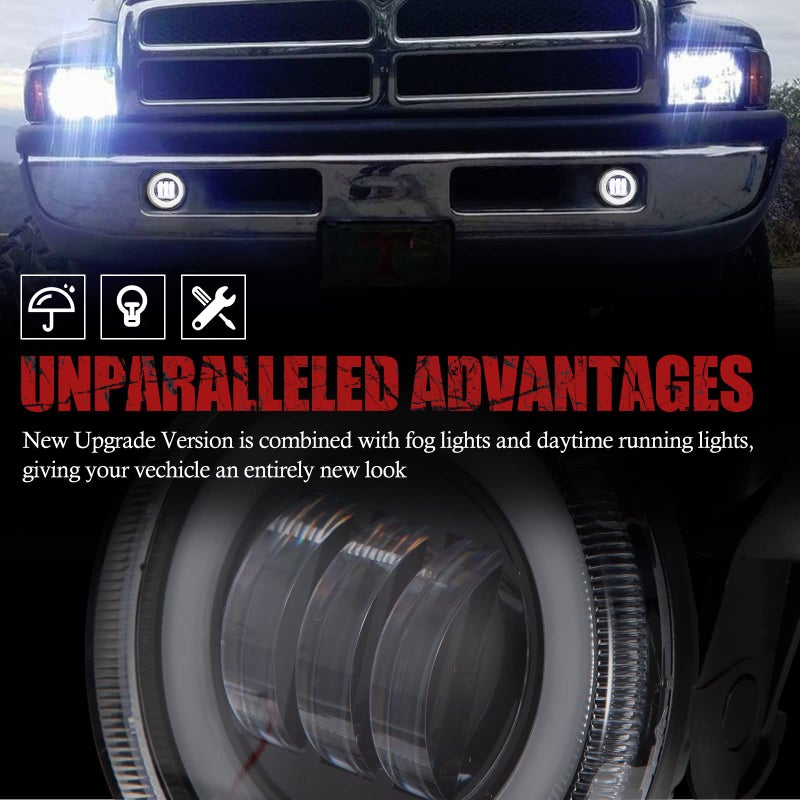 BUNKER INDUST Dodge Ram LED Fog Lights with Daytime Running Lights Set,1 Pair Clear Lens Fog Lamps Replacement for 1994 1995 1996 1997 1998 1999 2000 2001 2002 Dodge Ram 1500 2500 3500 - Image 4